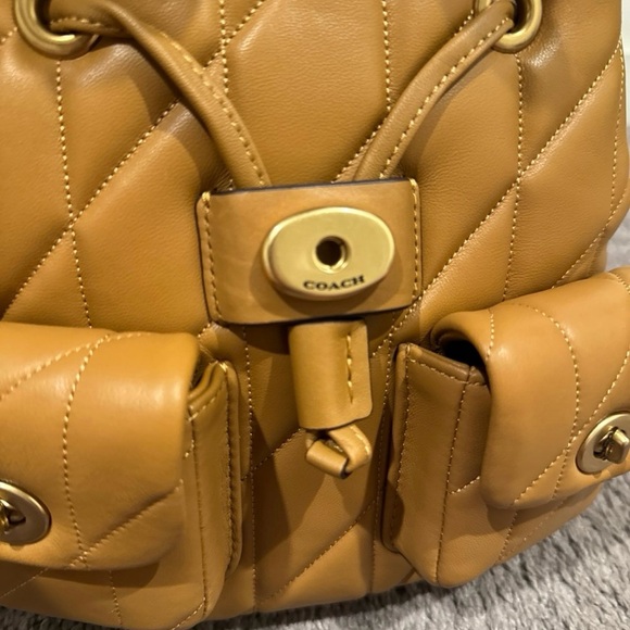 Coach Tan Quilted Backpack with Gold Accents - Picture 8 of 8